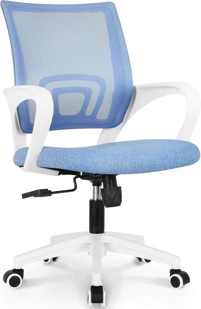 NEO CHAIR Office Desk Computer Chair Ergonomic Mesh Gaming Cushion Seat with Comfy Lumbar Mid Back Support Adjustable Height Swivel Rolling Wheels for Home Task (Sky Blue)