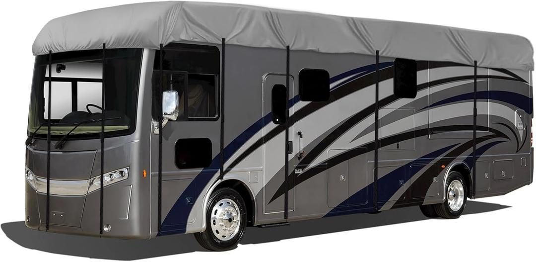 420D RV Caravan Roof Cover, Heavy Oxford Foldable Roof Protection Tarpaulin for Motorhome Against Dust, Moisture and UV Radiation, with Windproof Side-Straps and Buckles (334X122inch) (28x10ft)