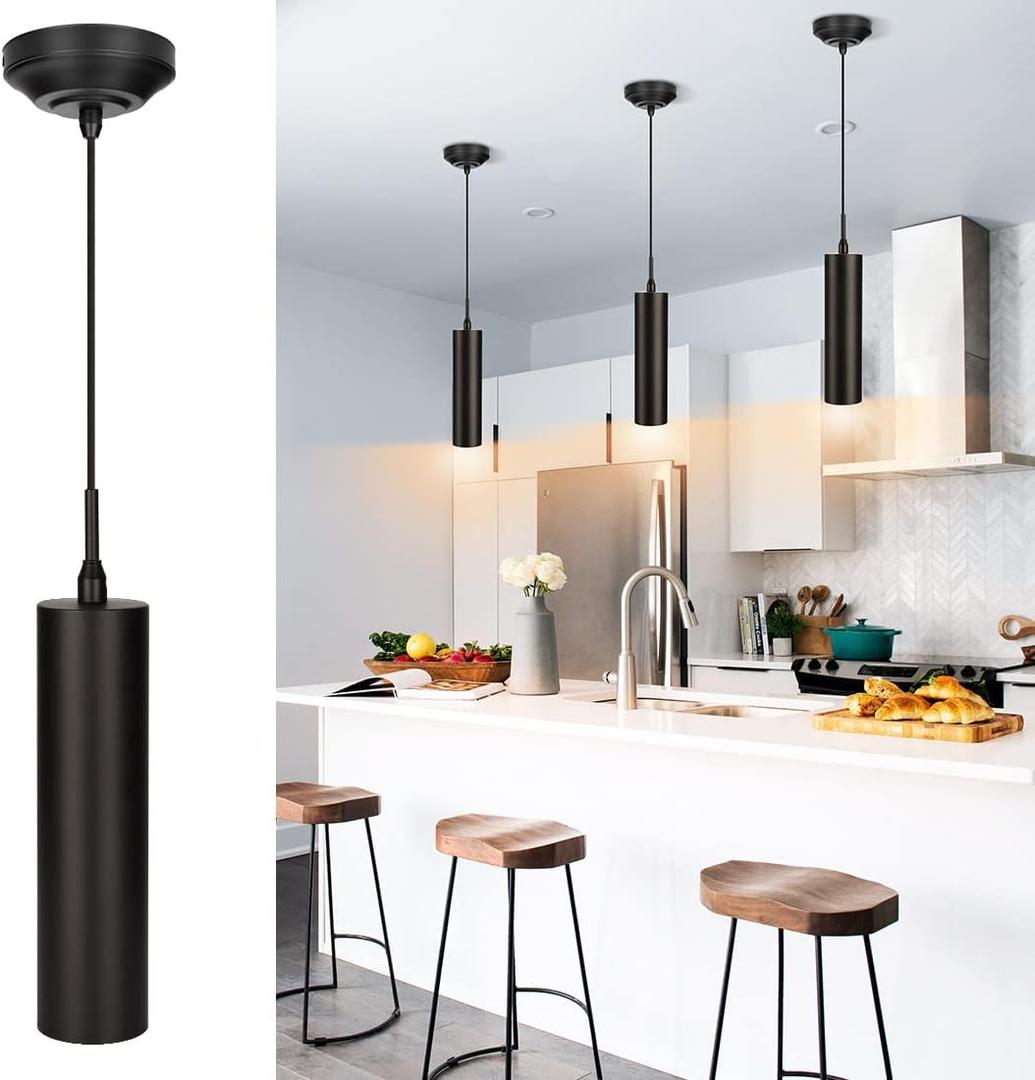 DAKASON Black Pendant Light, LED Modern Pendant Light Fixture for Kitchen Island, Industrial Pendant Lighting for Dining Room, Vintage Chandelier to Decor Living Room, Hallway (1 Pack)