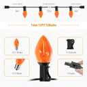 2 x C7 LED Christmas Lights, 12FT Black Wire with 12 Orange Vintage Bulbs, Outdoor Indoor Hanging Lights for Porch, Garden, Backyard, Balcony, Holiday Party Dcor