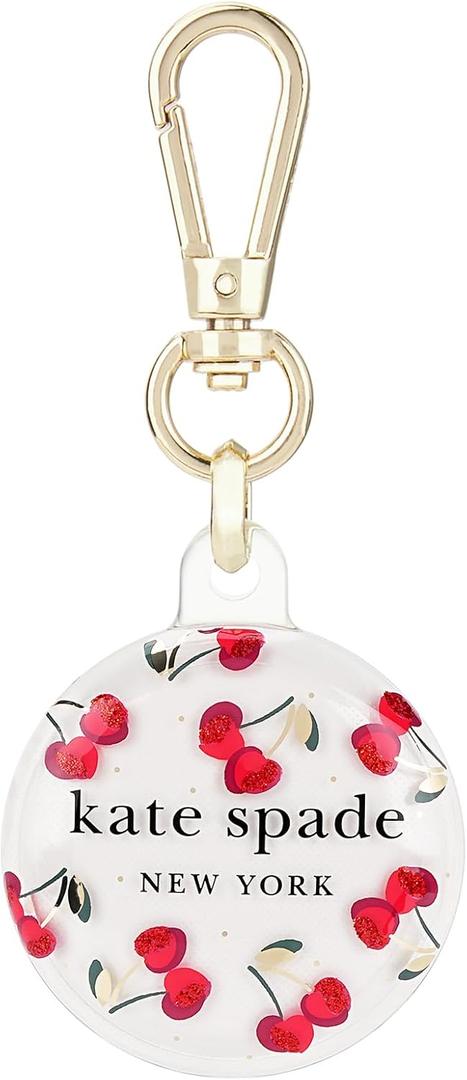 kate spade new york AirTag Holder with Gold Ring Clip - Cherry Dot | Stylish, Anti-Scratch, and Protective Case for Apple AirTag - Attaches Securely to Bags, Luggage, Keys, Purse, Totes & More