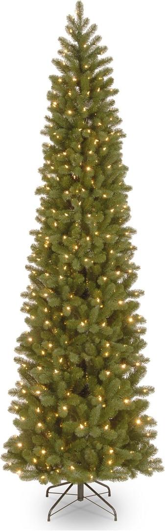 National Tree Company 9 ft Pre-Lit Downswept Douglas Fir Slim Artificial Christmas Tree, 500 Clear Lights, 1,090 Tips, Includes Stand, Green