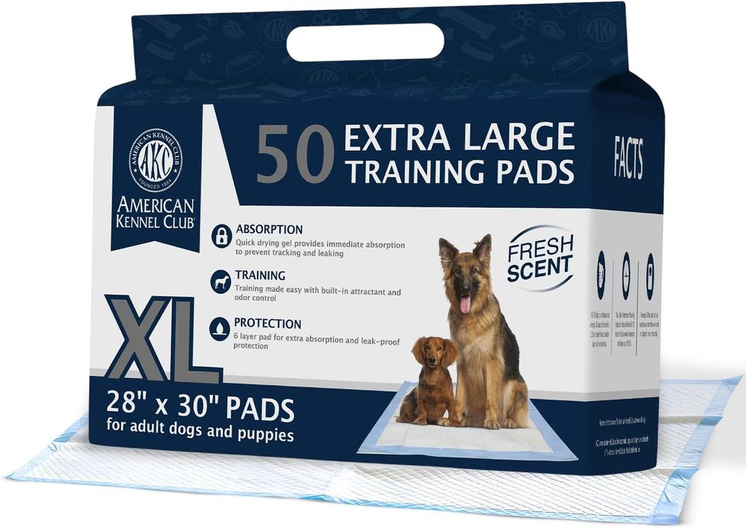 American Kennel Club Scented Puppy Pads XXL & XXL+ Sizes 28x34 Ultra Absorbent 6-Layer Pee Pads with Odor Control & Quick-Dry Gel (Fresh Scented, XL 30" x 28" - 100 Count, Pack of 1)