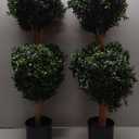 3Ft-35'' Artificial Boxwood Double Ball Topiary Trees,2PACK Faux Topiaries Tree Store Garden Indoor&Outdoor for Porch Home Decor