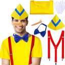 6 Pcs Storybook Costumes Fairy Tale Puppet Costumes Includes Short Sleeve Nose Hat Suspender Bow Gloves Fairytale Character Halloween Outfit for Adults Yellow