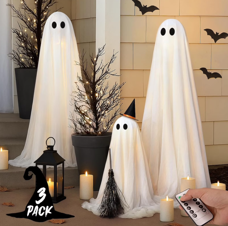 Halloween Decorations - Halloween Decorations Outdoor - Set of 3 Light Up Spooky Ghosts Decoration with 8 Light Modes Timer Remote- Indoor Cute Party Ghost Decor for Yard Porch Lawn Home Front Door