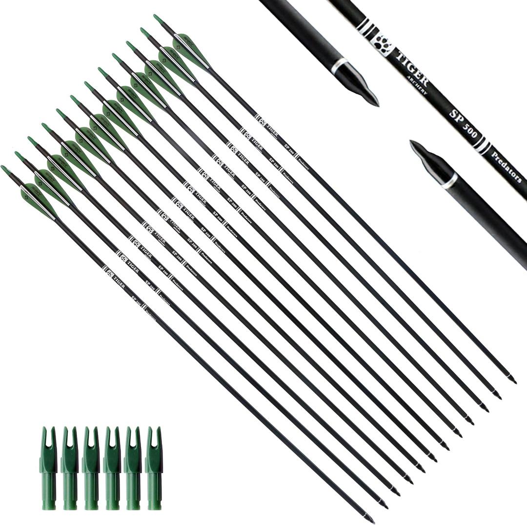 TIGER ARCHERY 30Inch Carbon Arrow Practice Hunting Arrows with Removable Tips for Compound & Recurve Bow(Pack of 12)