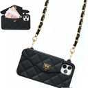 UnnFiko Wallet Case Compatible with iPhone 14 Pro Max, Cute Light Luxury Bag Design, Purse Flip Card Pouch Cover Soft Silicone Case with Handstrap Long Shoulder Strap (Black, iPhone 14 Pro Max)