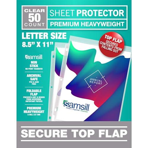Samsill Sheet Protectors, 8.5x11 Inch Page Protectors for 3 Ring Binder, Super Heavy Duty, Secure Top Flap Protector, Letter Size, Top Loading, Acid Free, 50 Pack (Count Undetermined)