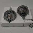 Globe Outdoor Pendant Lights for Porch Patio Garage, Matte Black Aluminum Anti-Rust Hanging Light Fixture, Industrial Round Amber Glass Exterior Chandelier, Outside Pendant Lamp, 2 Pack