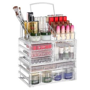 3 Pack Clear Skincare Organizer,Make up Organizers for Vanity - WIth 6 drawers and 1 Mirror- Cosmetic Storage for Dresser Top,Bathroom,Countertop Makeup Organizers for Beauty,Brush,Lipstick,Skin Care