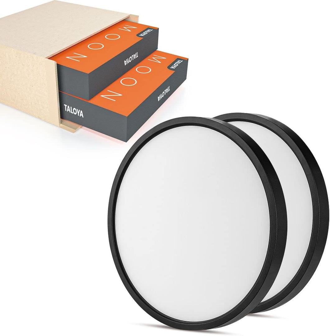 TALOYA Surface Mount LED Ceiling Light 12 Inch-2 Pack Black Shell, Equivalent to Traditional 200W Bulb Light for Kitchen Bedroom Utility Closet Room,5 in 1(3000k/3500k/4000k/5000k/6500k)