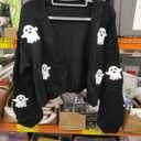 Womens Y2K Cardigan Sweaters Long Sleeve Open Front Cropped Flower Knit Cardigan Aesthetic 90s Shrug Back to College Outfits Size L