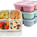 4 Pack Snack Containers, Divided Bento Snack Box, 4 Compartments Reusable Meal Prep Lunch Containers for Kids Adults, Food Storage Containers for School Work Travel (4 Pack-4 Compartments-A)