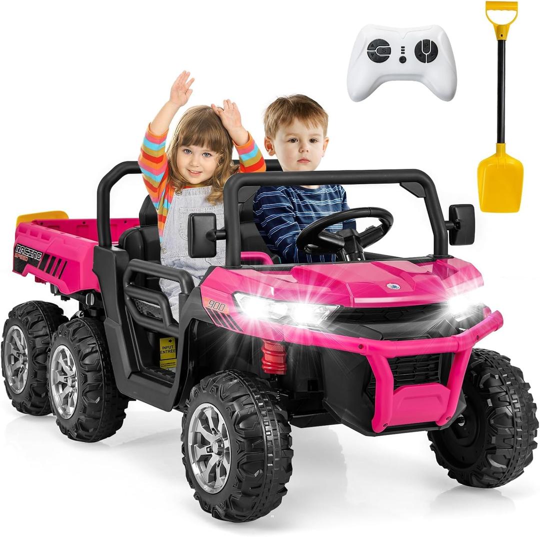 OLAKIDS 24V 2 Seater Ride on Dump Truck, 4WD 6x6 Battery Powered Kids UTV with Remote Control, 4 x 90w Engine, Electric Dump Bed, Spring Suspension, Ride on Toys for Big Kids