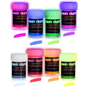 neon nights Glow in The Dark | Luminescent | Phosphorescent | Self-Luminous Paint - Set of 8