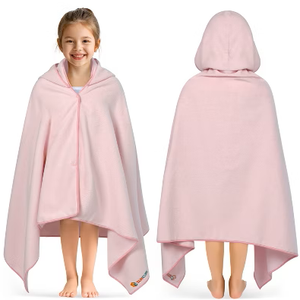 SUN CUBE Kids Changing Robe Surf Poncho, Kids Beach Towels, Hooded Towel For Toddler Bath Pool, Microfiber Quick Dry Wearable Towel Poncho with Hood, Swim Towel for Boys Girls 3-7 Years, Pink