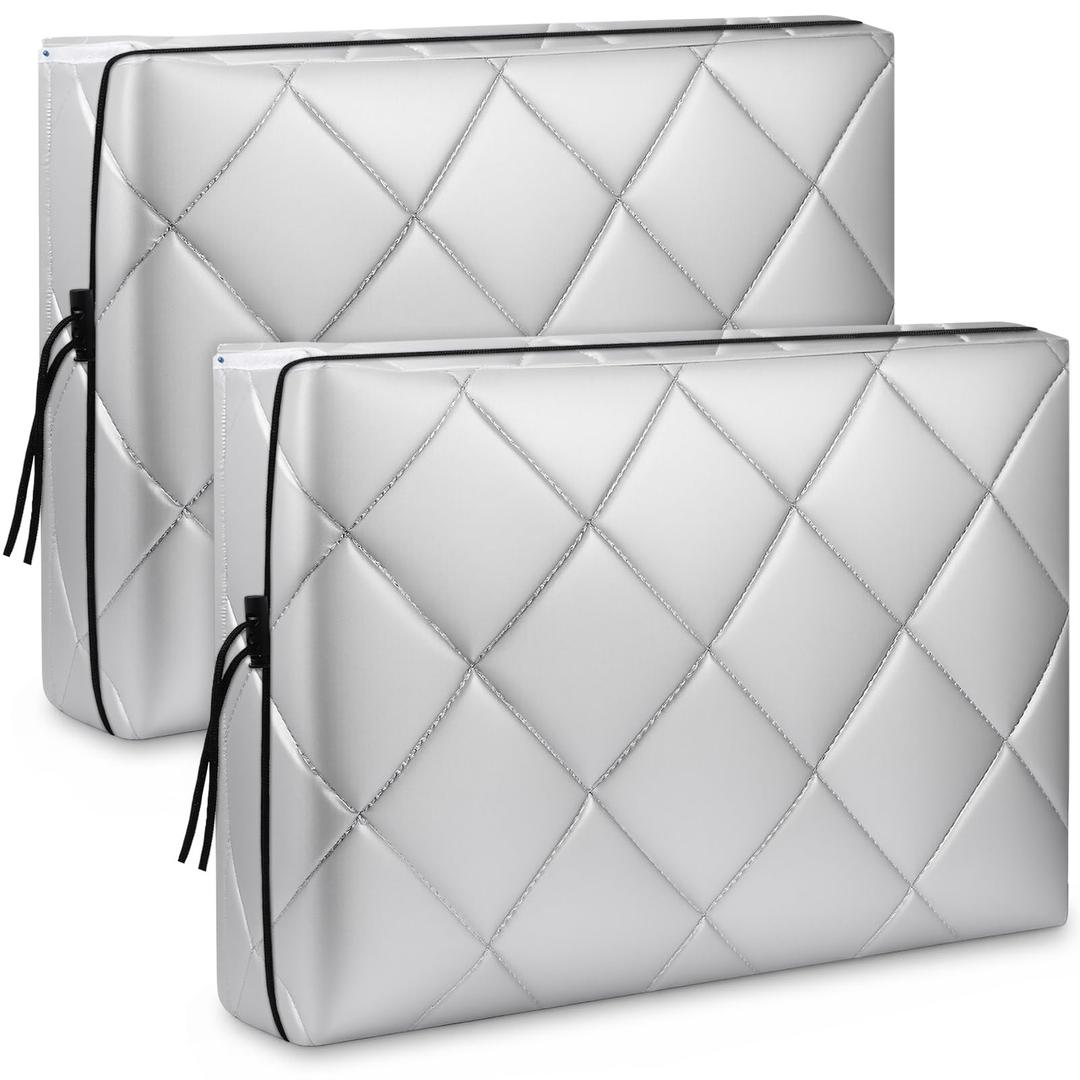Hillsuren 2 Pcs Window Inside Cover Air Conditioner Ac Unit Cover with Drawstring Double Insulation Anti Rust Adjustable for Indoor Silver(21 x 15 x 3.5 Inch)