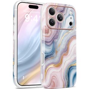 GVIEWIN for iPhone 17 Pro Case Compatible with MagSafe, [Full Camera Protection][Military-Grade Protection] Shockproof Protective Slim Magnetic Marble Phone Case for 17 Pro 6.3", Swirls/Colorful