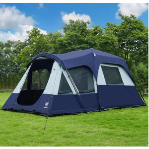 EVER ADVANCED 8 Person Blackout Design Cabin Tent, Camping Family Tent with Multi Room & Extra Porch and Rainfly, 2 Rooms Huge Portable with Carry Bag, Blue, 8 Person Size
