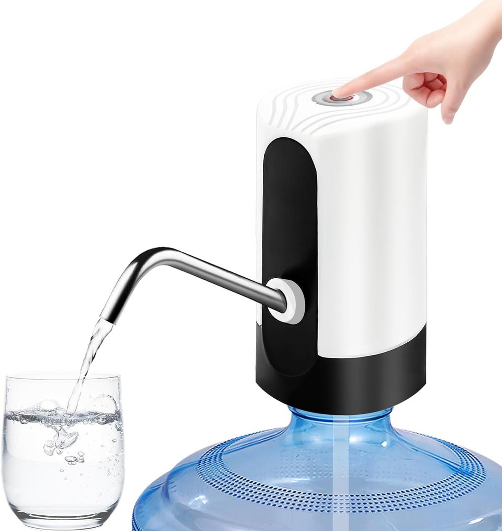 Water Table Pump, Portability Electric Water Pump with USB Data Cable,White Automatic Drinking Water Bottle Pump for Travel, Kitchen, Home, Office