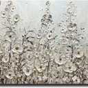 Yotree 24x48 Inch Wall Art Hand-Painted Framed White Flowers Oil Painting On Canvas Gallery Wrapped Modern Floral Artwork for Living Room Bedroom Dcor Ready to Hang