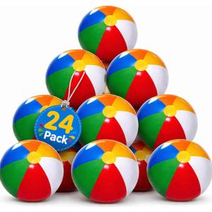 4E's Novelty 24 Pack -16 Inch Inflatable Beach Balls Bulk 24 - Birthday Pool Party Favors for Kids, Summer Goodie Bags Easter Basket Stuffers Toys, End of Year Student Gifts for Class