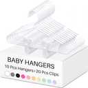 Hsei 5/10/40 Pack Baby Hangers with 10/20/80 Clips, Plastic Kids Pants Hangers for Nursery Closet Top and Bottom Clothes Hanger Set for Newborn Infant Toddler(30 Packs Total,White,10.6 Inch)