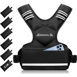 BAGAIL Adjustable Weighted Vest for Women & Men, 4-10lb/12-18lb/20-32lb Weight Vest for Home Workouts with 6 Ironsand Weights, Reflective Rucking Vest for Walking, Running, HIIT & Strength Training (Black)