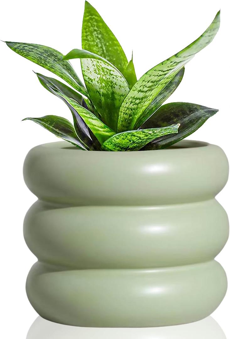 4.7 Inch Modern Plant Pot Green Ceramic Glaze Succulent Planters for Indoor Unique Pots, Planter with Drainage Holes Small Bubble Porcelain for Herb Snake Plants
