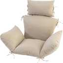 Egg Chair Cushion with 8 Securing Straps, Water-Repellent & Fade-Resistant Faux Linen, Removable Cover, Replacement Cushion for Most Single Outdoor Hanging Swing Egg Chairs Beige