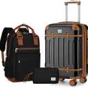 LARVENDER Luggage Sets 3 Piece Expandable Carry on Luggage 22x14x9 Airline Approved Hardshell Suitcase with Wheels TSA Lock, Lightweight Suitcase Set for Women with Travel Backpack, Black