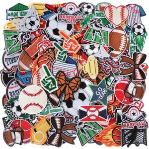 2 x HunnmingRe 72 Pcs Sports Iron on Patches Embroidered Football Baseball Soccer Basketball Patches Iron on Hat Patches Mixed Sport Appliques Sew on for Hat Backpack Pants Jeans Clothes DIY Crafts
