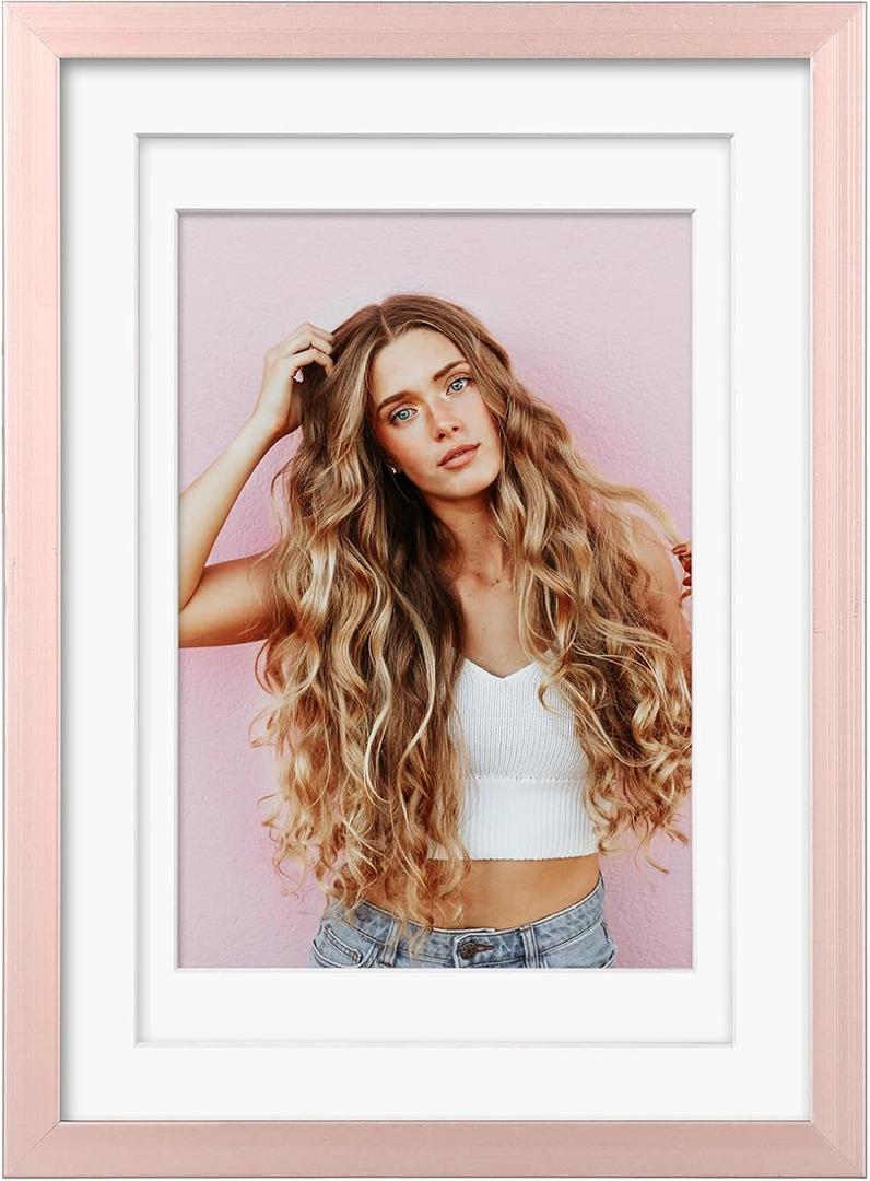 Egofine 18x24 Aluminum Picture Frame Display with Mat for 16x20 or 18x24 without Mat, Metal Poster Frame Covered by Plexiglass for Wall Mounting, 1 Pack, Rose Gold