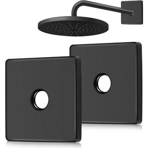 3.5 Inch Large Shower Arm Flange Square Matte Black Plumbing Cover Plates Large Size Universal Replacement Escutcheon Cover Plate for Covering Gaps, Holes, Fits All Standard 1/ 2" Pipes (2 Packs)