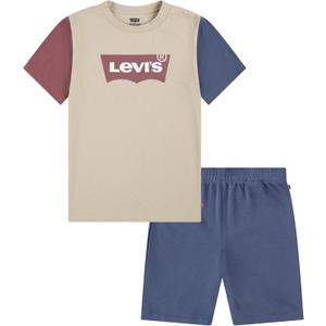 Levi's Boys' and Baby Graphic T-Shirt and Shorts 2-Piece Outfit Set (Beige, 7)