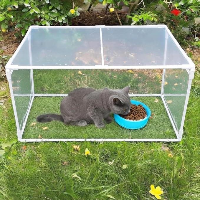 Large Outdoor Cat House, Weatherproof cat House for Outdoor Cats, Durable and Cold-Proof and Windproof Transparent fsimple shelter for Garden or backyar, Easy DIY Assembly