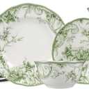 222 Fifth Adelaide Moss 16-Piece Porcelain Dinnerware Set  Service for 4, Plates, Bowls & Mugs, Hand-Applied Decal, Microwave & Dishwasher Safe, for Everyday Dining & Entertainment