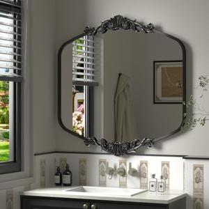 SMIROR Arched Antique Mirror 36" x 36", Black Arch Vintage Mirror for Wall, Metal Framed Baroque Mirror for Bathroom Vanity Mantel