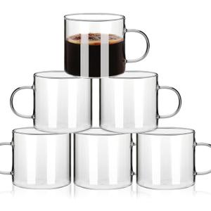 5 OZ Espresso Cups with Handle, Clear Espresso Shot Glass Set of 6, Small Double Espresso Accessories for Espresso Machine Coffee Bar