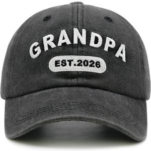 New Grandpa Est 2026 Baseball Cap, First Time Promoted to Grandfather Gift for Men, Adjustable Washed Cotton Grandpa Hat (Gray)