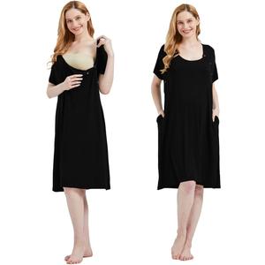 Mama & Wish Labor and Delivery Gown 3 in 1 Labor, Delivery and Nursing Gown for Hospital Made with Ultra-Soft Fabric (Large, Black)