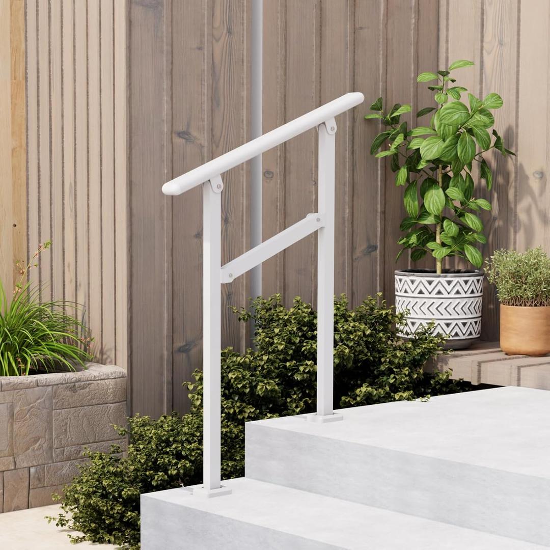 Hand Rails for Outdoor Steps,1-2 Step Railing for Stairs,Adjustable Porch Railing,Hand Rails for Seniors,Outdoor Deck Handrails for Exterior Steps,White