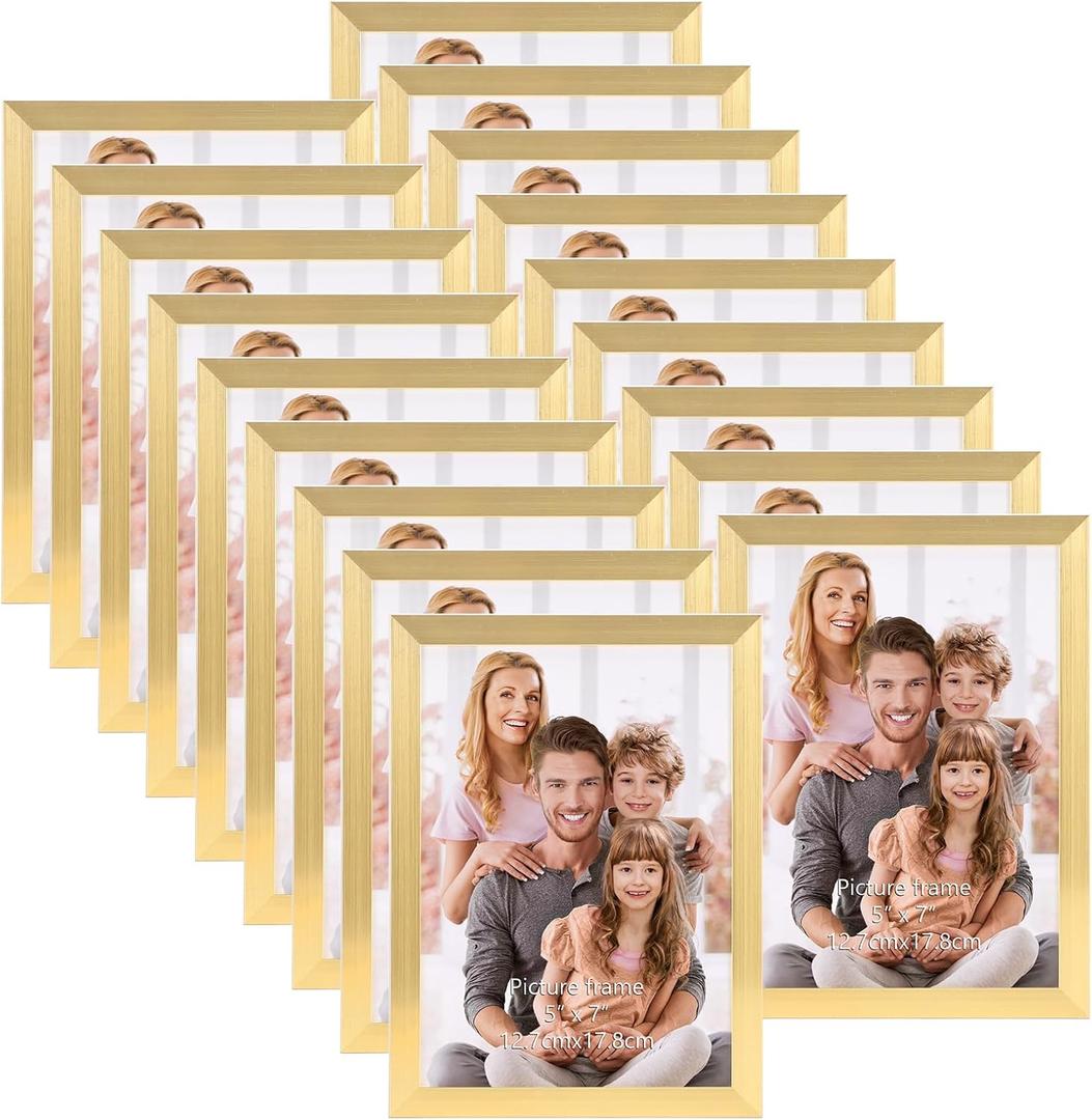 WIFTREY 5x7 Gold Picture Frame Bulk, Multi 5 x 7 Photo Frames for Wall Hanging or Tabletop Display, 18 Pack