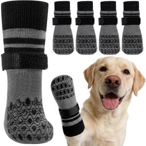 Kuoser Dog Socks for Hardwood Floors Anti Slip, Grippy Socks for Dogs to Prevent Licking Paws, Comfy Booties Dog Anti Scratch Socks Pet Protectors for Jnjured Paw, 4 Pack-XL