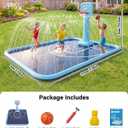 Splash Pad for Kids & Dogs, 138x118'' Large Sprinkler Pad with Basketball Hoop, Thickened Non-Slip Splash Mat, Outdoor Water Toy for Kids & Family Backyard Play