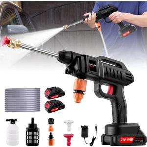 Cordless Portable Pressure Washer, Battery Powered Handheld Car Washer, 60Bar/870 PSI Electric Pressure Washer Handheld High Pressure Car Washer with Nozzles, 2 Battery, 5m Hose Cordless Jet Washers