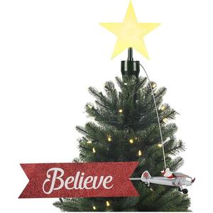 Mr. Christmas Animated White Santa's Bi-Plane Christmas Tree Topper with Banner, Illuminated LED Star, Velcro Straps to Easily Attach, 21.75 Inches