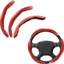 Jiozermi 3 Pcs Red Carbon Fiber Steering Wheel Covers, Universal Steering Wheel Covers, Non Slip Steering Wheel Grip, Light Weight Steering Wheel Protector, Car Interior Accessories