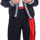 STIOEDYUAN Kids Mexican Costume Folklorico Cinco De Mayo Amigo Day Of The Dead Mariachi Halloween Cosplay Outfit Fiesta (Medium, Black)